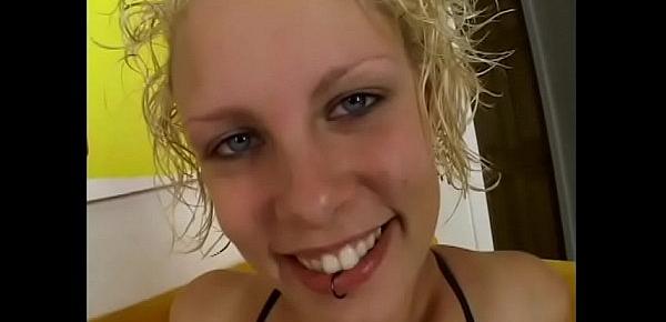  Naughty blonde with piercings Paradise Long shows stud she can make him cum in her mouth